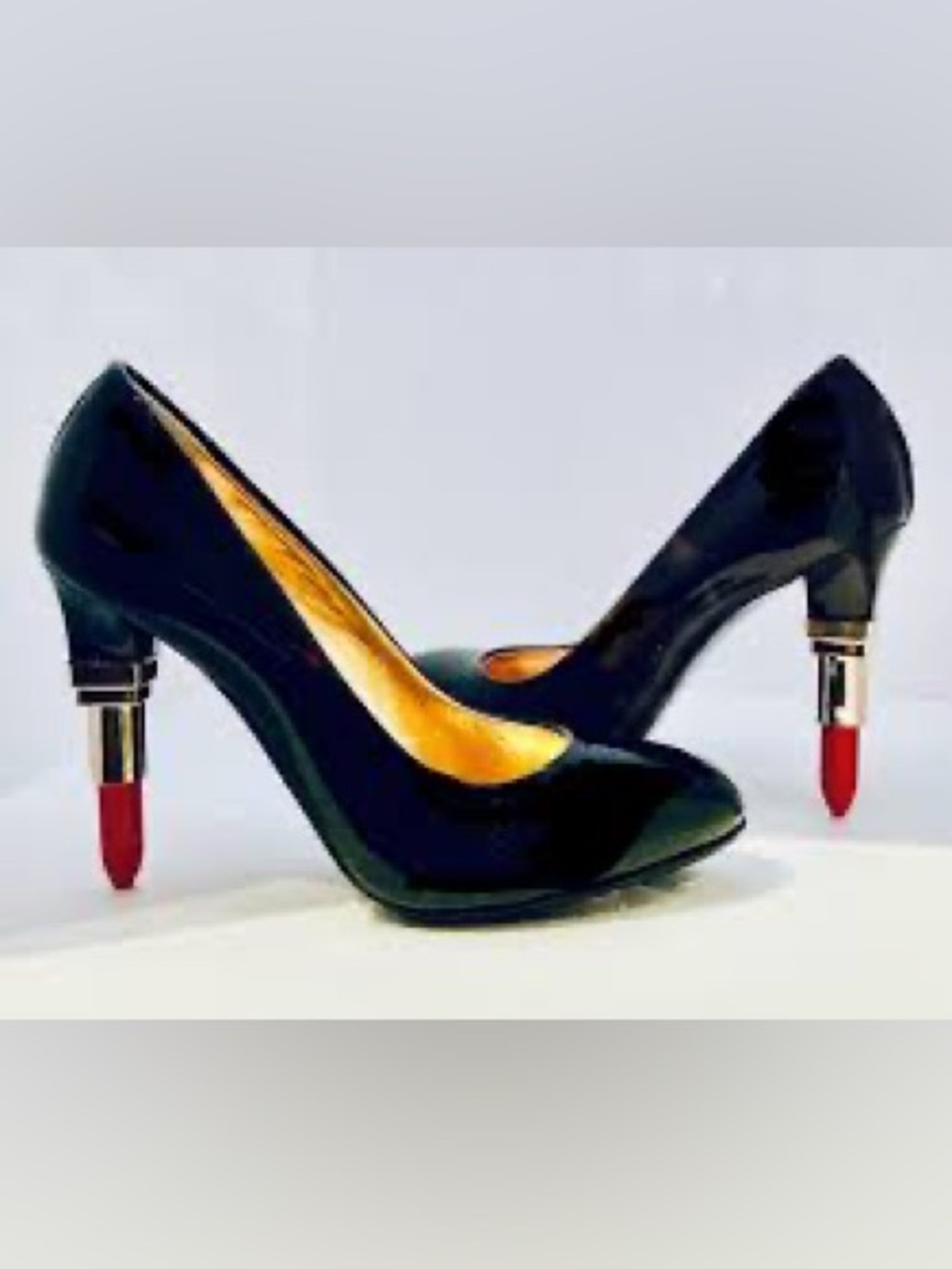Alberto Guardian Black Patent Pump with Red & Blue Accent Heels 6 BNIB LUXURY